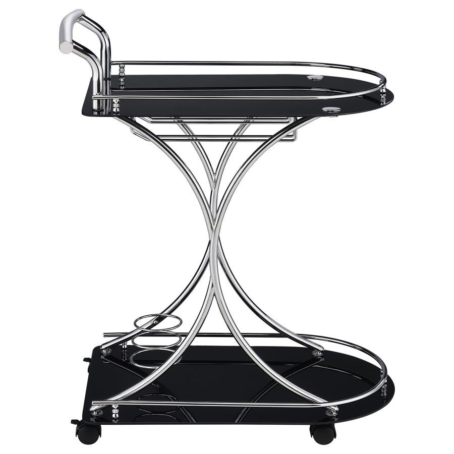 ELFMAN 2-TIER GLASS SHELF METAL BAR CART BLACK AND CHROME - Image 9