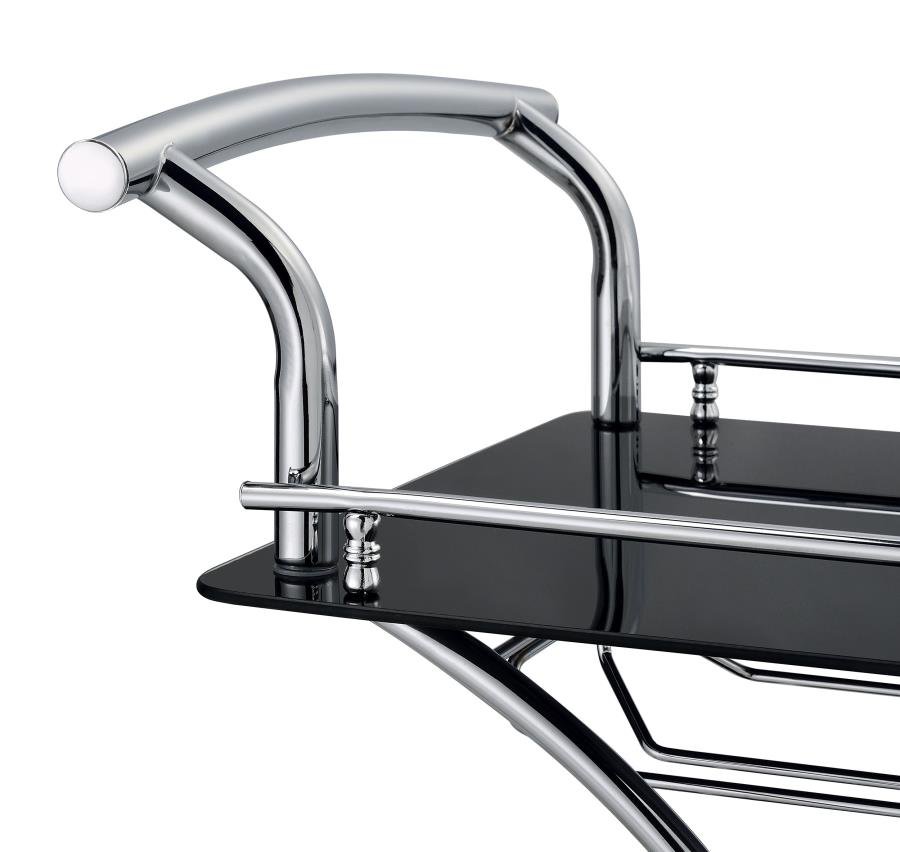 ELFMAN 2-TIER GLASS SHELF METAL BAR CART BLACK AND CHROME - Image 10