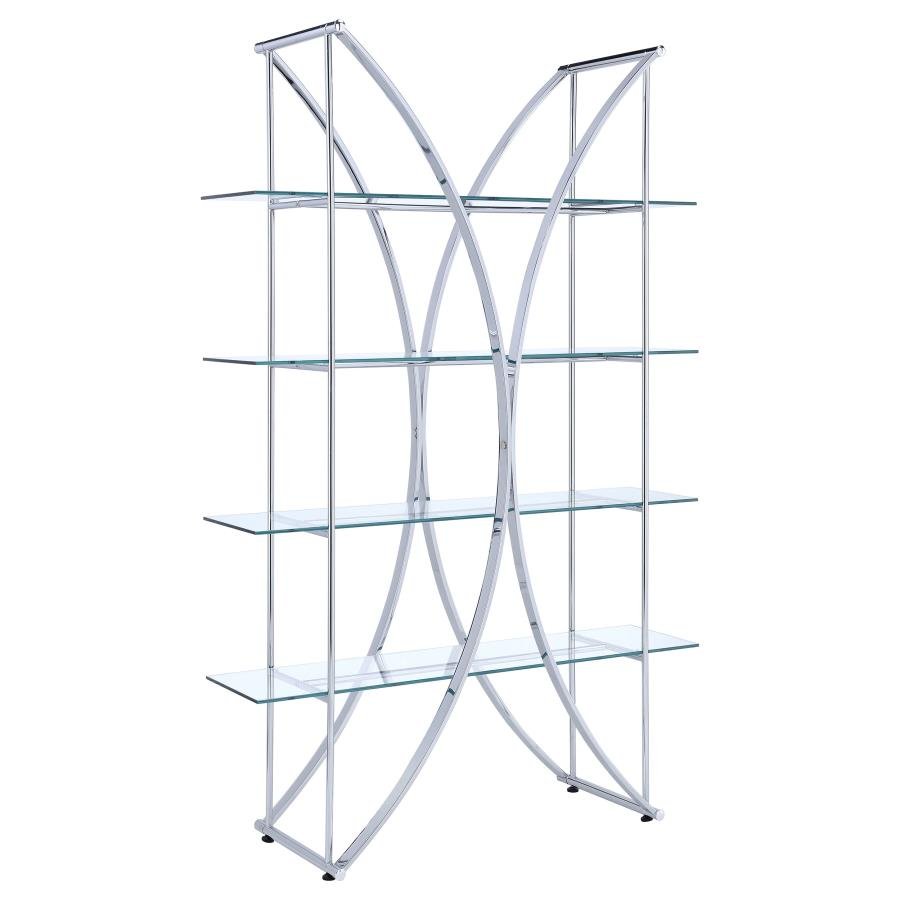 LARSON 73-INCH 4-SHELF GLASS BOOKSHELF CHROME