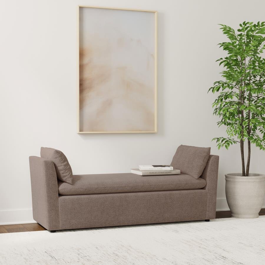 910280_01x900.jpg ROBIN UPHOLSTERED ACCENT BENCH WITH ARMRESTS BROWN - Image 2