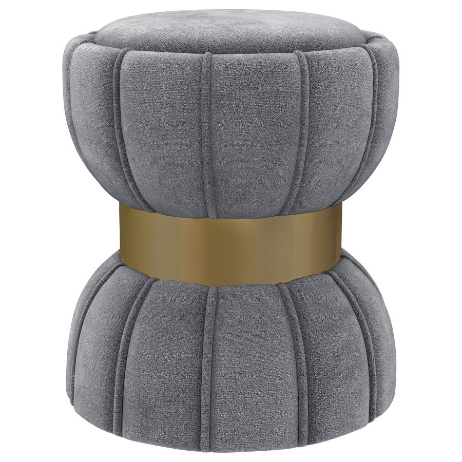 SORA ROUND UPHOLSTERED OTTOMAN GREY