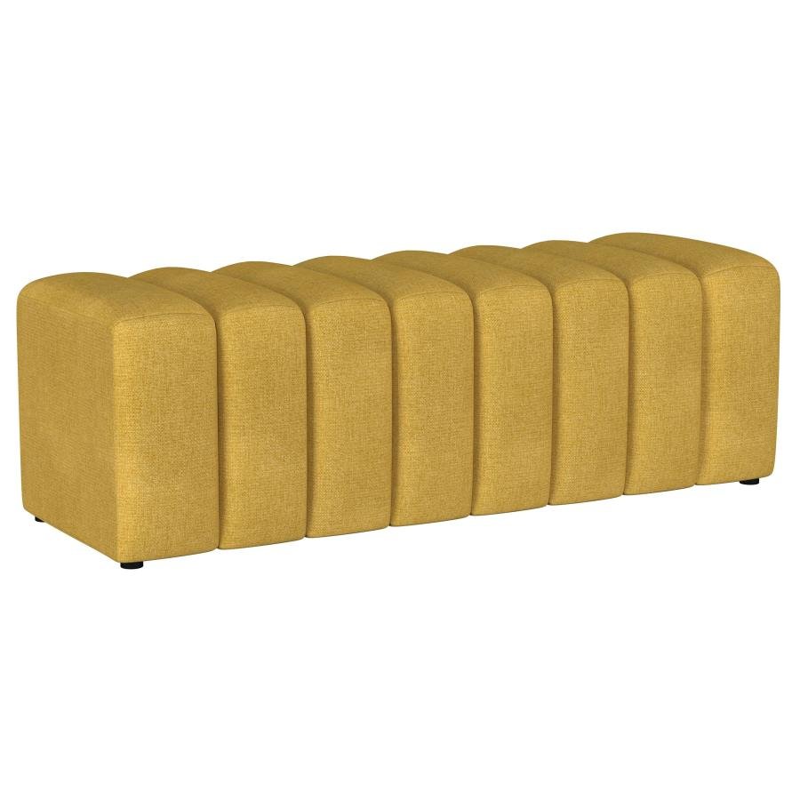 SUMMER FABRIC UPHOLSTERED TUFTED ACCENT BENCH MUSTARD YELLOW