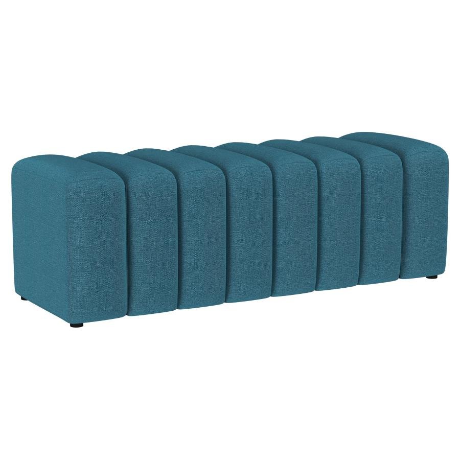 SUMMER FABRIC UPHOLSTERED TUFTED ACCENT BENCH PEACOCK BLUE