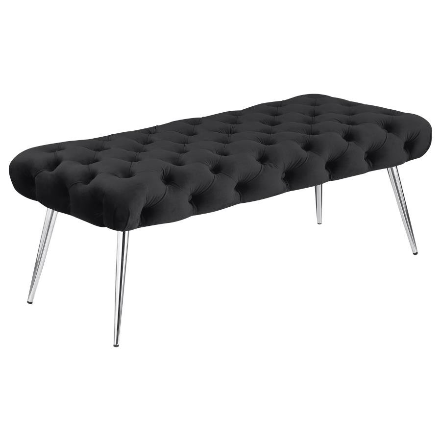 ELLA UPHOLSTERED TUFTED BENCH STAINLESS STEEL LEGS BLACK