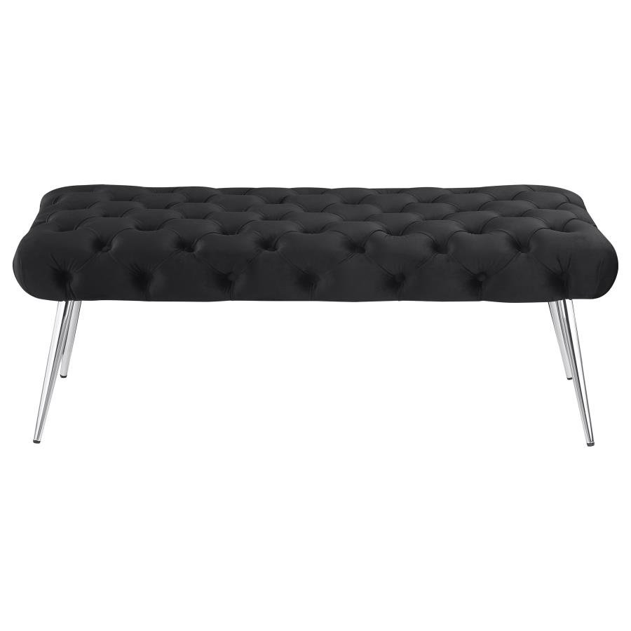 ELLA UPHOLSTERED TUFTED BENCH STAINLESS STEEL LEGS BLACK - Image 3
