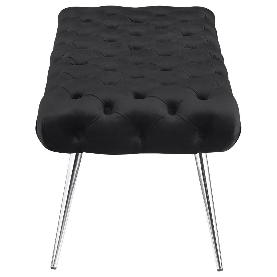ELLA UPHOLSTERED TUFTED BENCH STAINLESS STEEL LEGS BLACK - Image 4