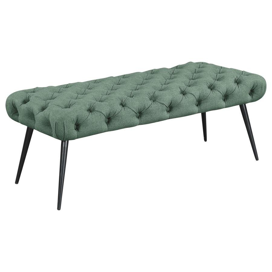 ELLA UPHOLSTERED TUFTED BENCH METAL LEGS TEAL