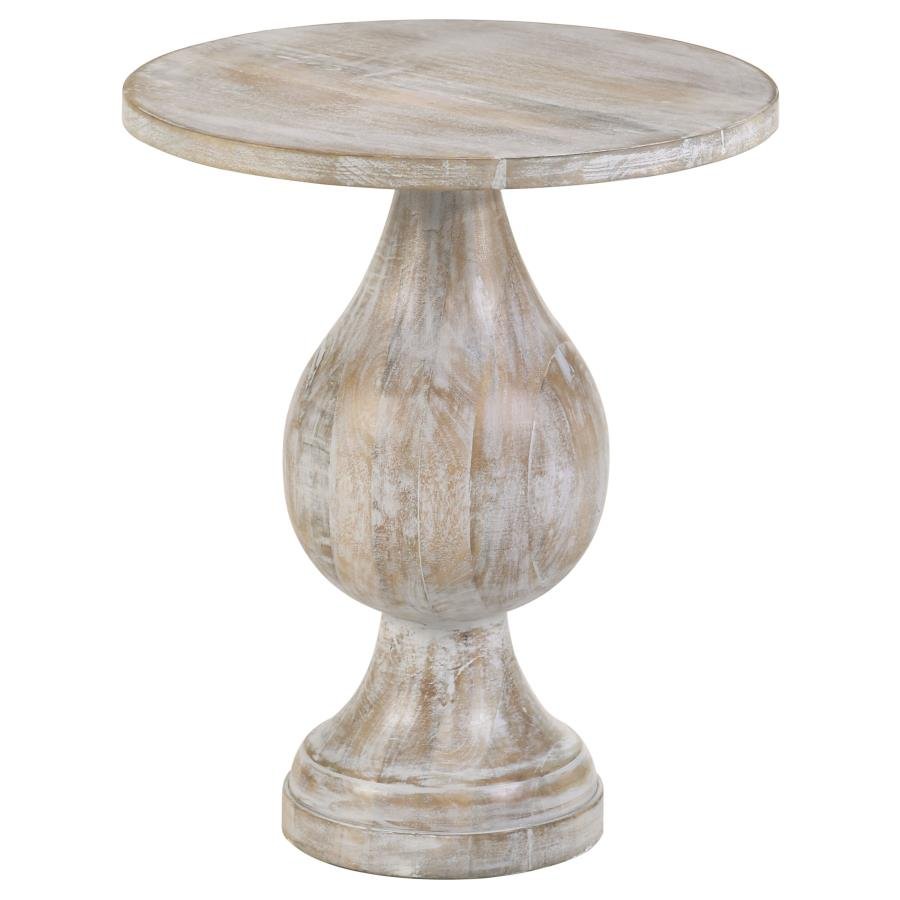 DIANELLA ROUND PEDESTAL BASE ACCENT SIDE TABLE WHITE WASHED
