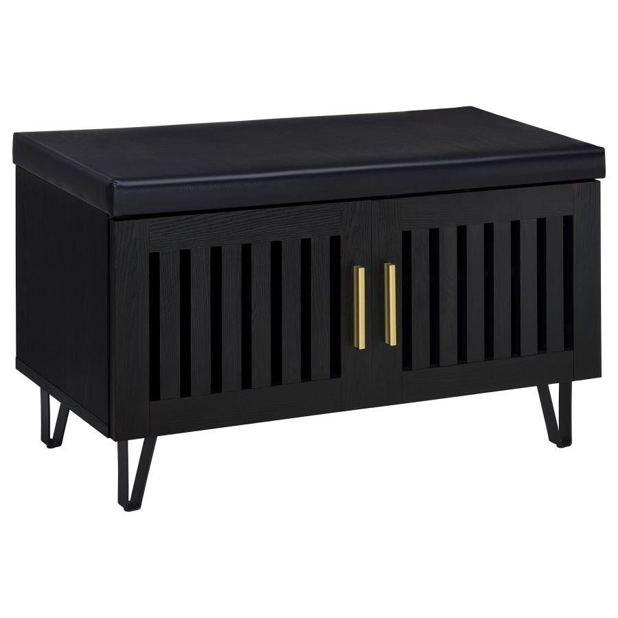 BRIXTON 2-DOOR PADDED ENTRYWAY SHOE STORAGE BENCH BLACK