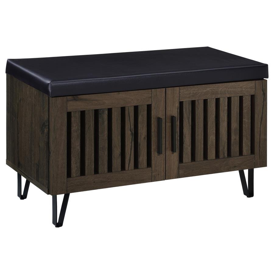 BRIXTON 2-DOOR PADDED ENTRYWAY SHOE STORAGE BENCH SMOKED OAK