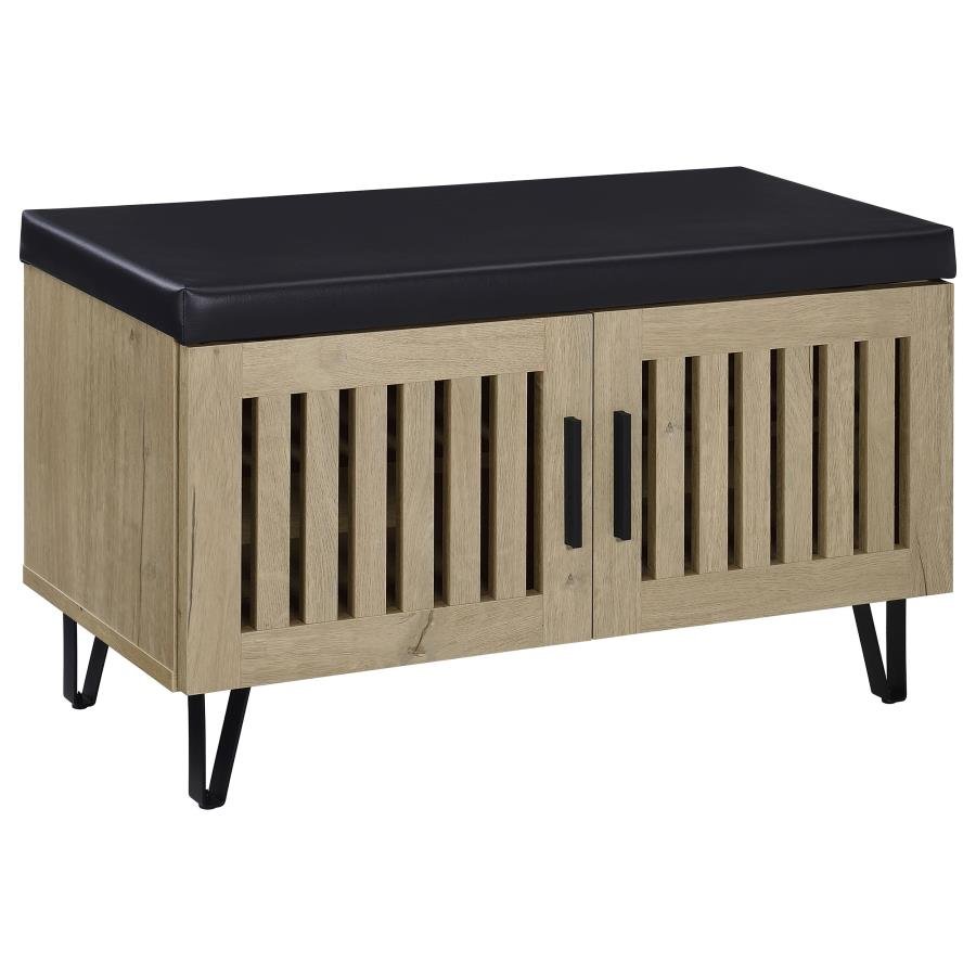 BRIXTON 2-DOOR PADDED ENTRYWAY SHOE STORAGE BENCH WHITE OAK