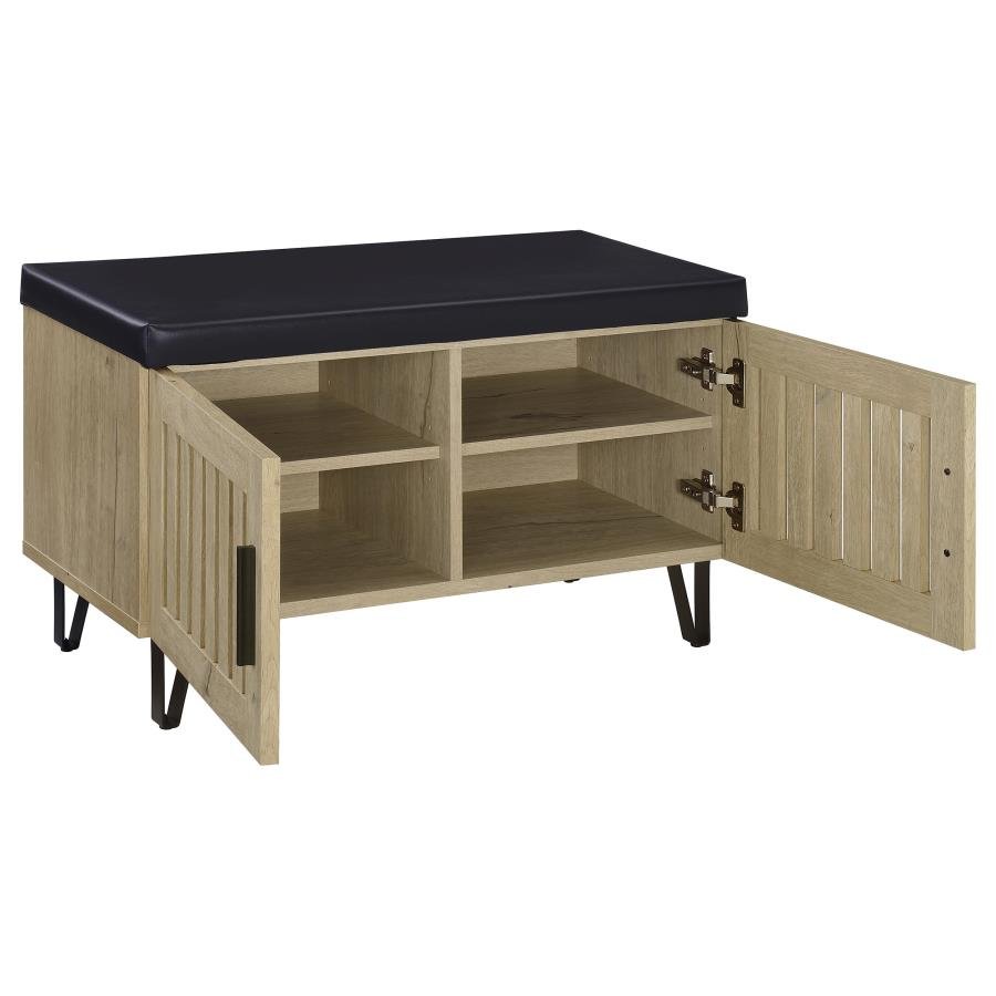 BRIXTON 2-DOOR PADDED ENTRYWAY SHOE STORAGE BENCH WHITE OAK - Image 3