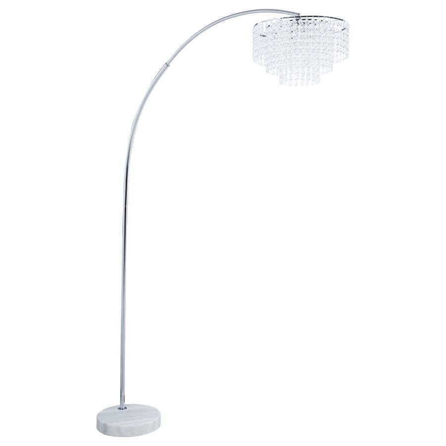SHIRLEY 86-INCH HANGING CRYSTAL ARC METAL FLOOR LAMP CHROME