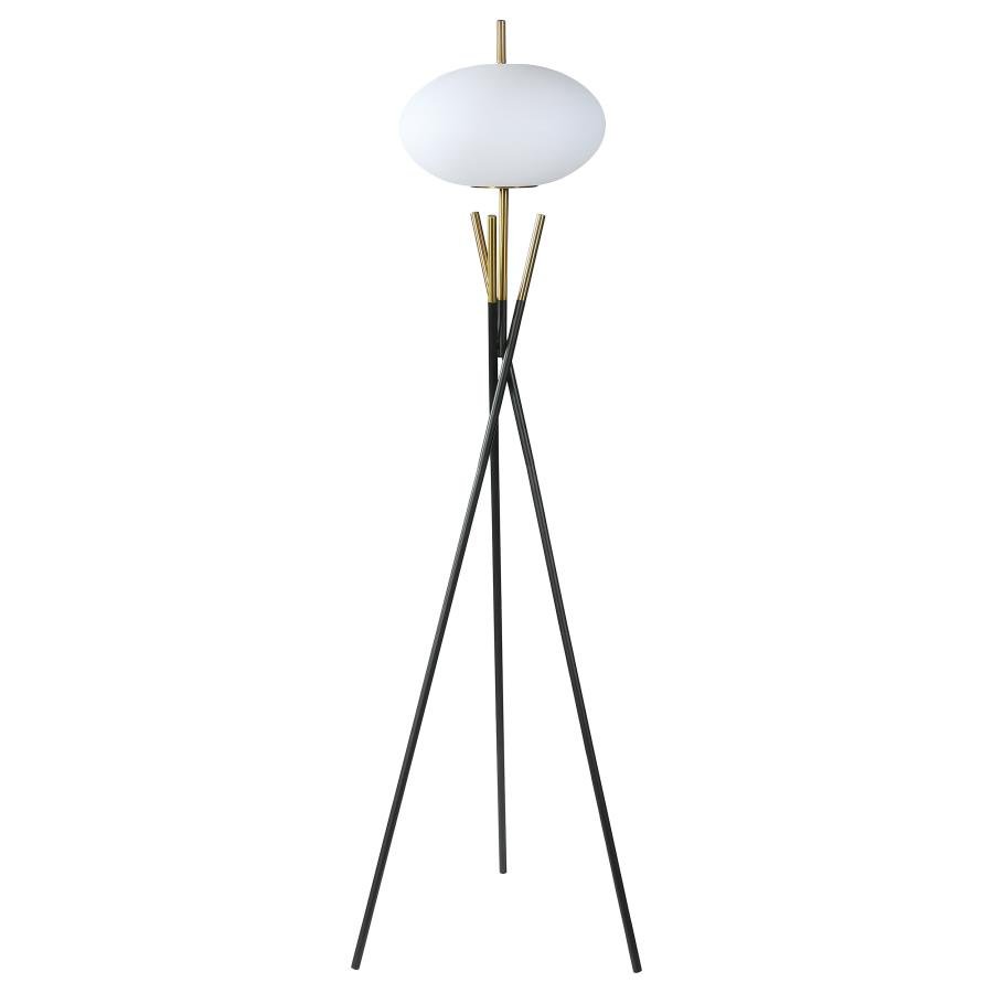 LAYTON WHITE ORB SHADE TRIPOD FLOOR LAMP BLACK