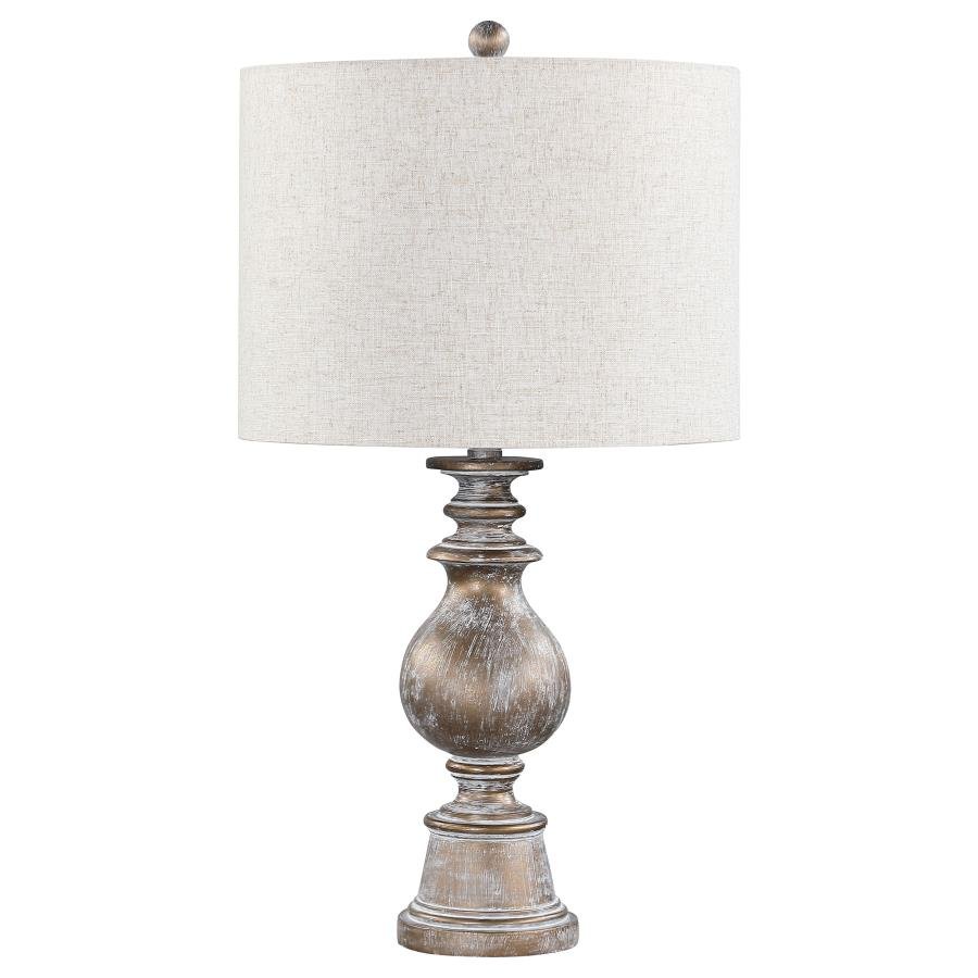 BRIE 28-INCH DRUM SHADE URN TABLE LAMP ANTIQUE GOLD