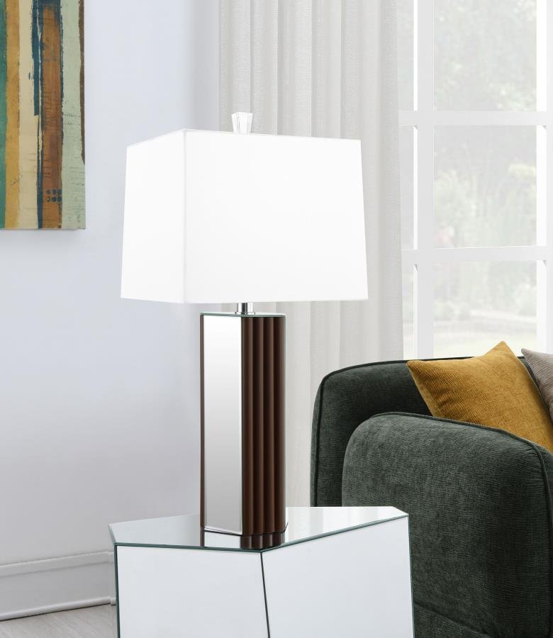 ELENA 30-INCH SQUARE TAPERED MIRRORED TABLE LAMP BROWN - Image 2