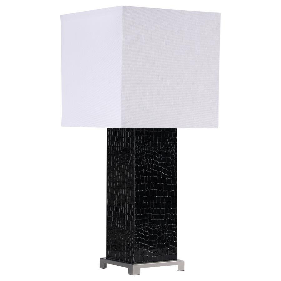 BRIDLE 25-INCH SQUARE SHADE FAUX CROCODILE TABLE LAMP BLACK