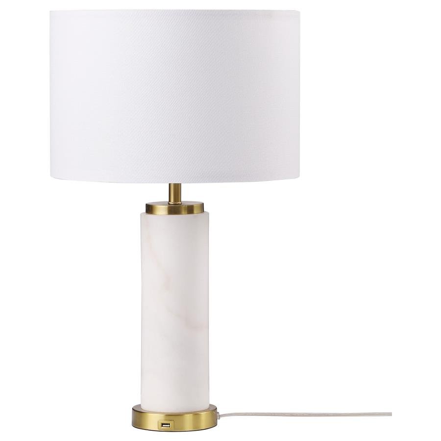 LUCIUS 25-INCH DRUM SHADE MARBLE BODY TABLE LAMP WHITE