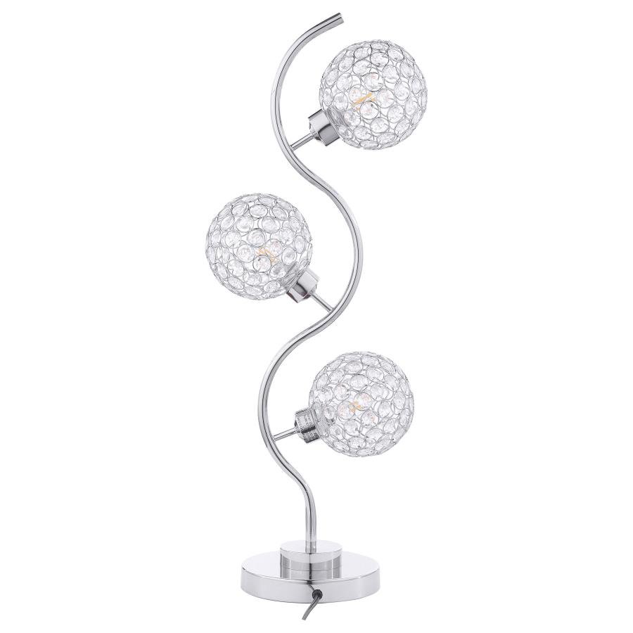 AMBERLEY 33-INCH 3-LIGHT CURVY METAL TABLE LAMP SILVER