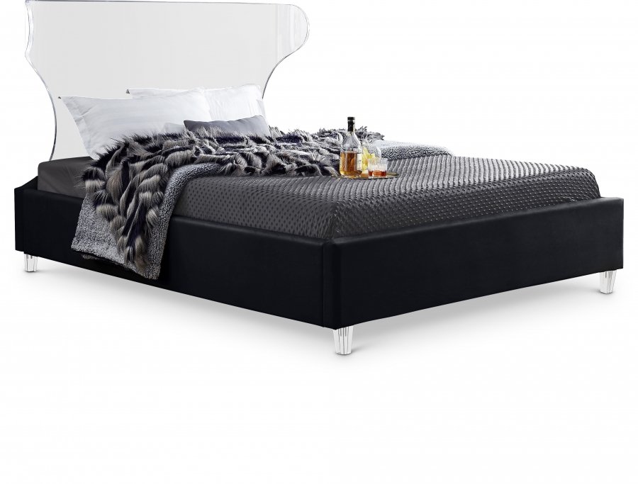 Ghost Velvet Upholstered Bed