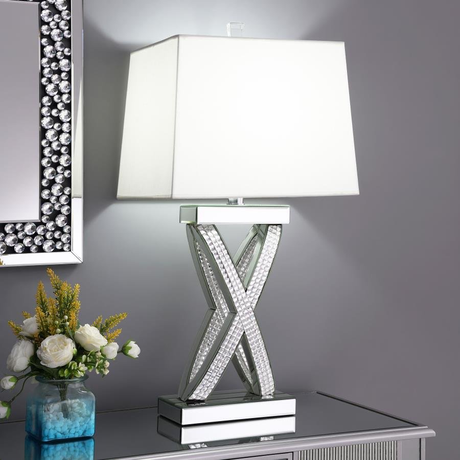 DOMINICK 31-INCH TAPERED MIRRORED ACRYLIC TABLE LAMP SILVER - Image 2