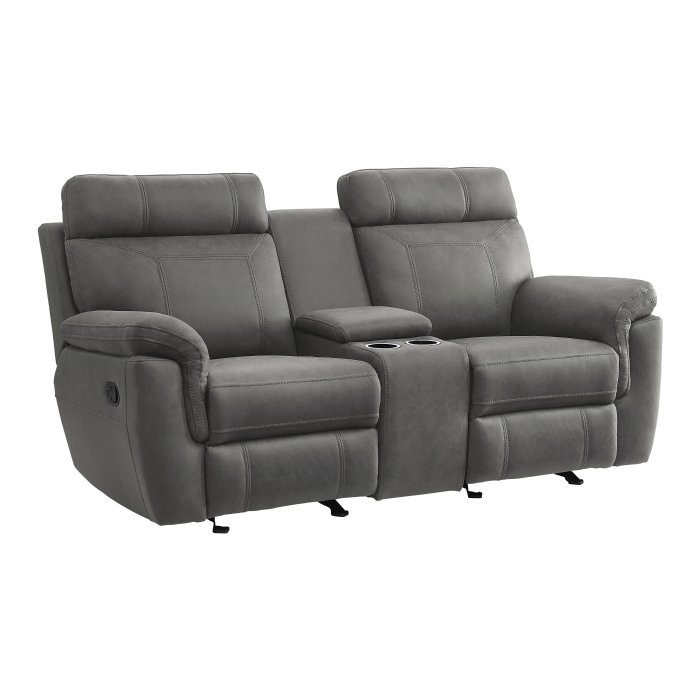 9301GRY-2 Double Glider Reclining Love Seat with Center Console - Image 2