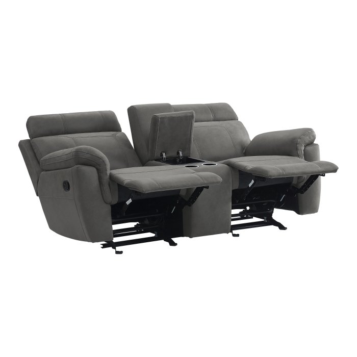 9301GRY-2 Double Glider Reclining Love Seat with Center Console - Image 4