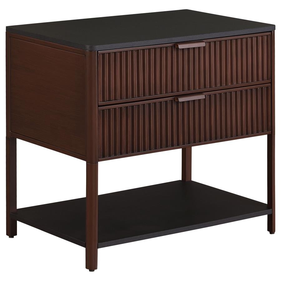 ZIMMERLEE 2-DRAWER SIDE TABLE WITH SHELF RUST BROWN
