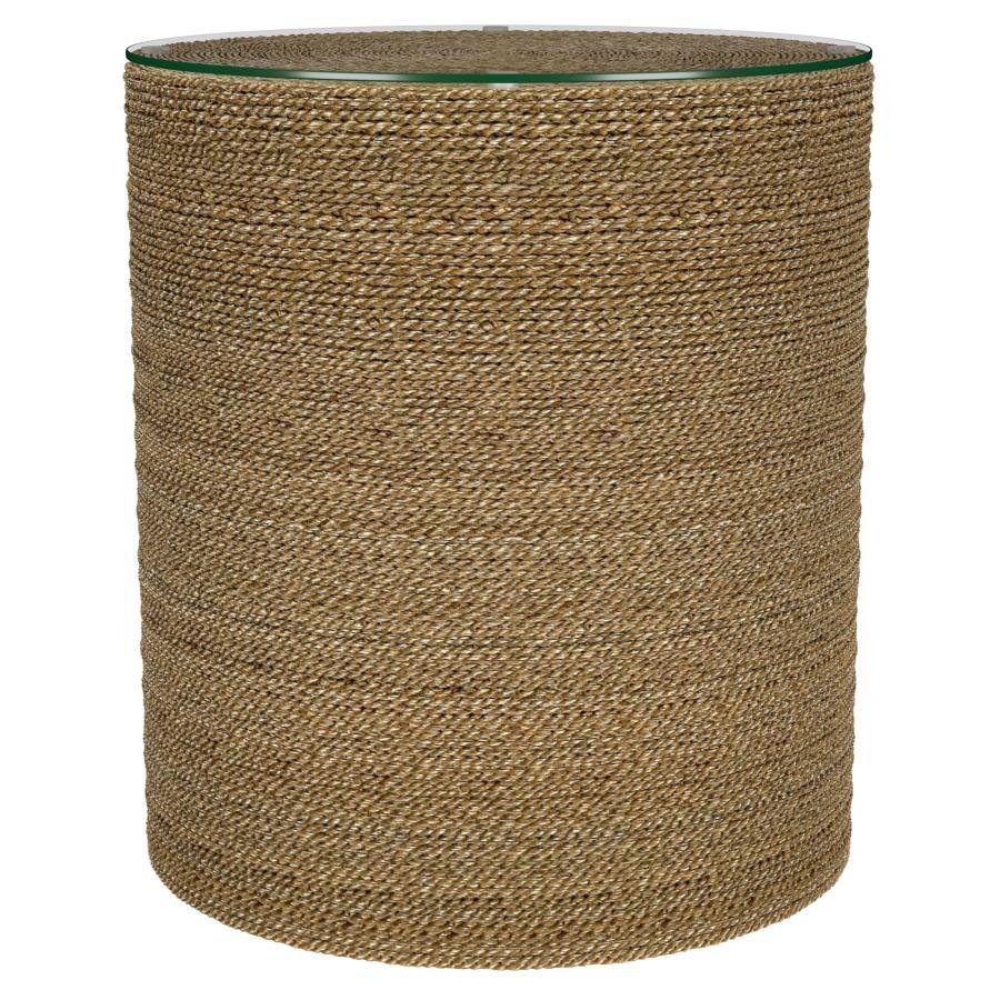 HALDEN ROUND WOVEN SEAGRASS ACCENT SIDE TABLE LIGHT BROWN
