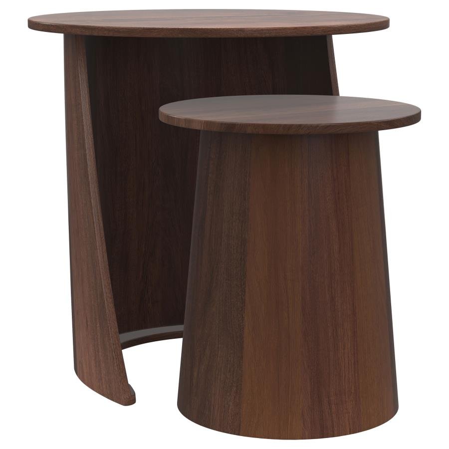 YENCY 2-PIECE ROUND MANGO WOOD NESTING TABLE SET DARK BROWN MANGO