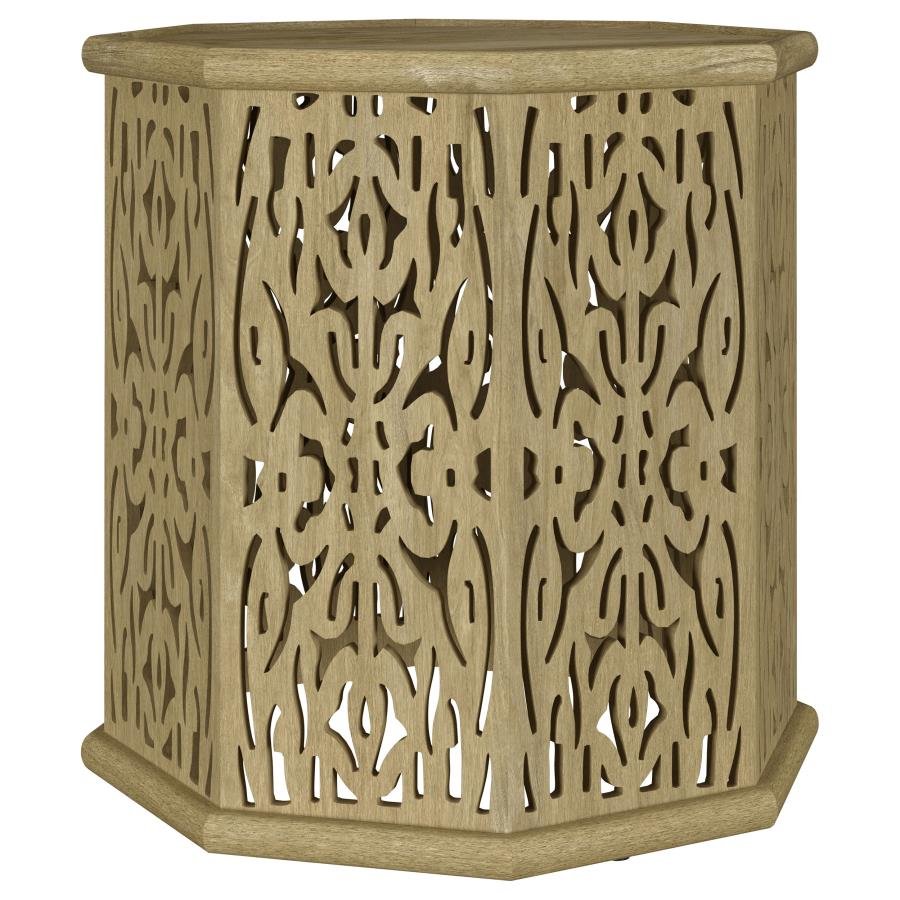 TORRES OCTAGONAL SOLID MANGO WOOD SIDE TABLE NATURAL BROWN
