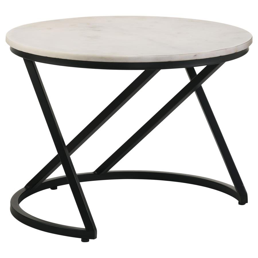MIGUEL ROUND MARBLE TOP COFFEE TABLE WHITE AND BLACK
