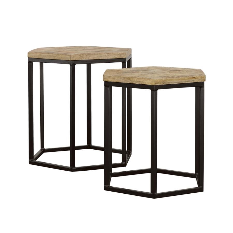 ADGER 2-PIECE HEXAGONAL NESTING TABLES NATURAL AND BLACK
