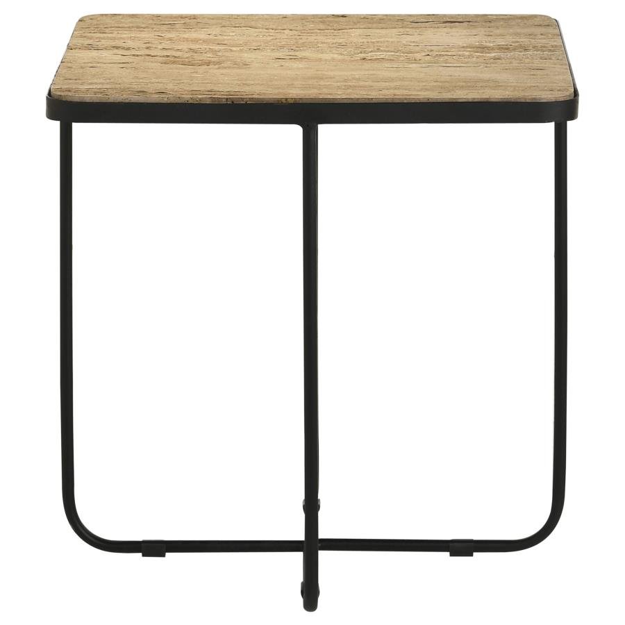 ELYNA SQUARE STONE TOP ACCENT SIDE TABLE BEIGE - Image 3