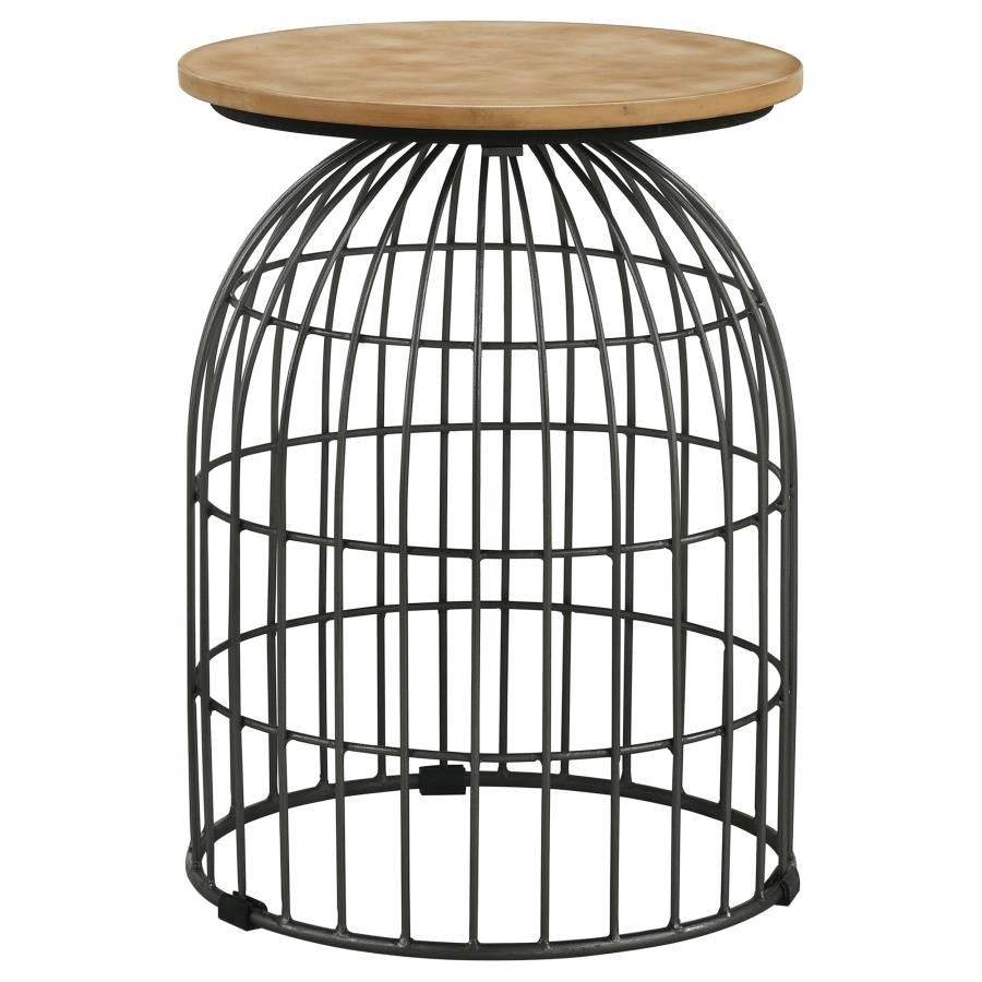 BERNARDO ROUND WIRE FRAME SIDE TABLE NATURAL AND GUNMETAL