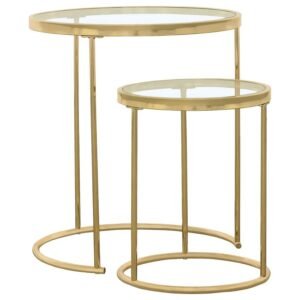 MAYLIN 2-PIECE ROUND GLASS TOP NESTING TABLE SET GOLD