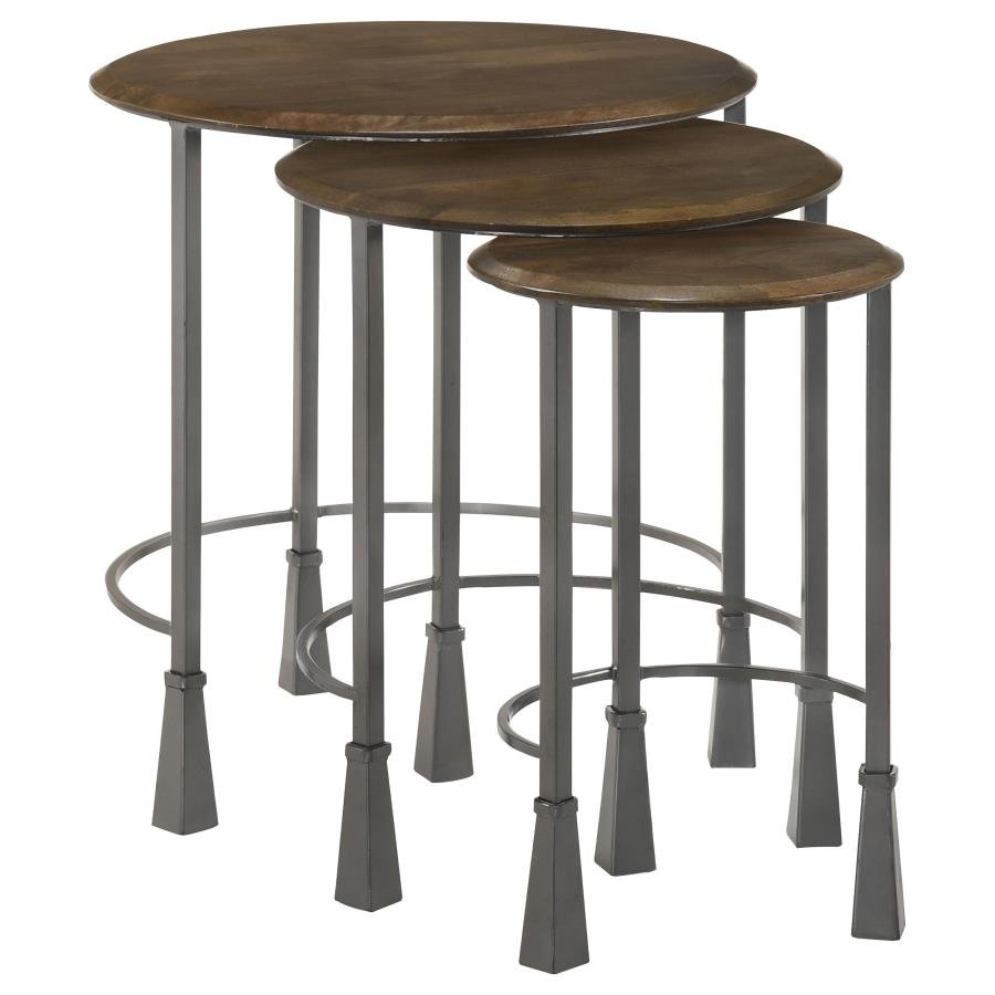 DEJA 3-PIECE ROUND NESTING TABLE SET NATURAL AND GUNMETAL