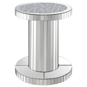 DORIELLE ROUND MIRRORED ACRYLIC CRYSTAL SIDE TABLE SILVER