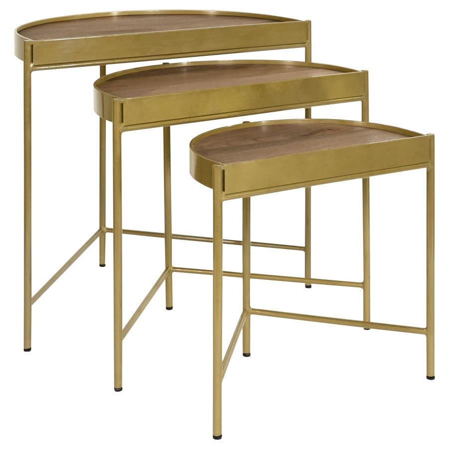 TRISTEN 3-PIECE DEMILUNE NESTING TABLE BROWN AND GOLD