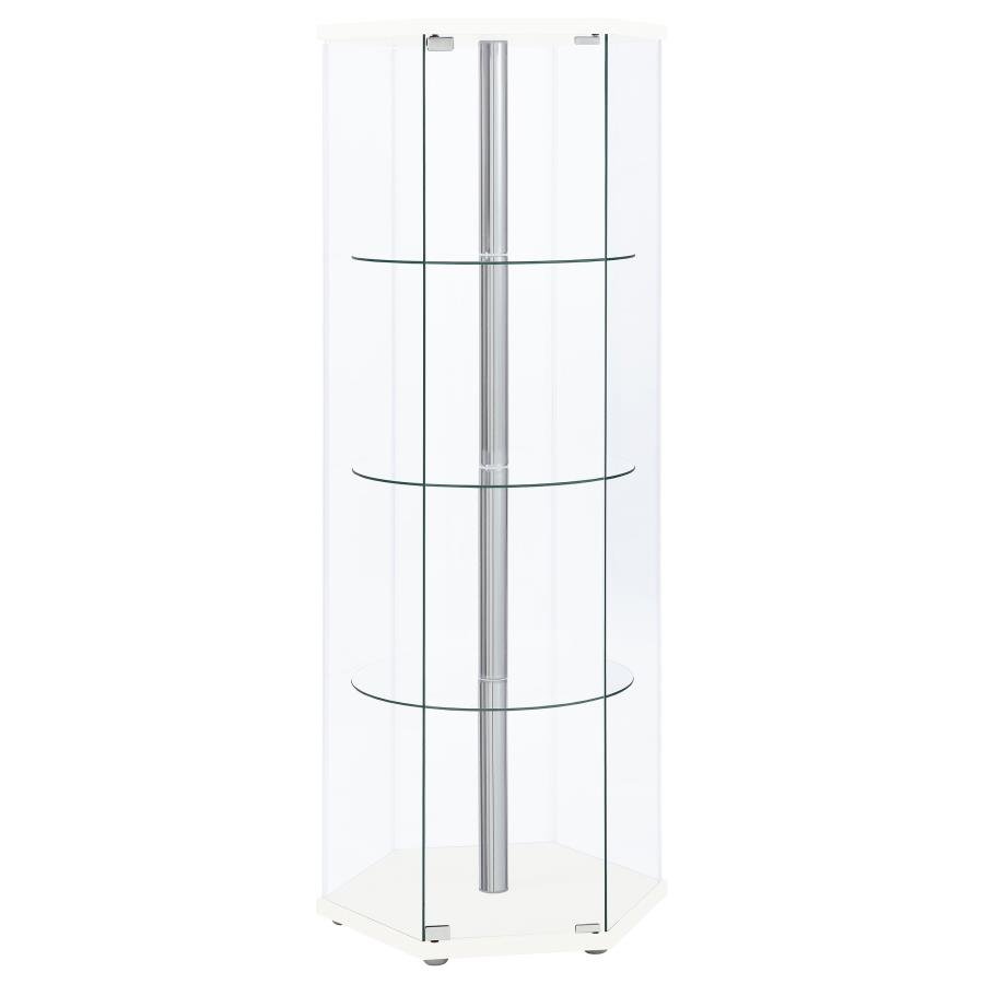 ZAHAVAH 4-SHELF HEXAGONAL CLEAR GLASS CURIO CABINET WHITE