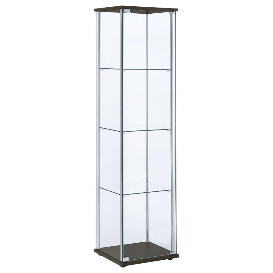 BELLATRIX 4-SHELF CLEAR GLASS CURIO CABINET CAPPUCCINO