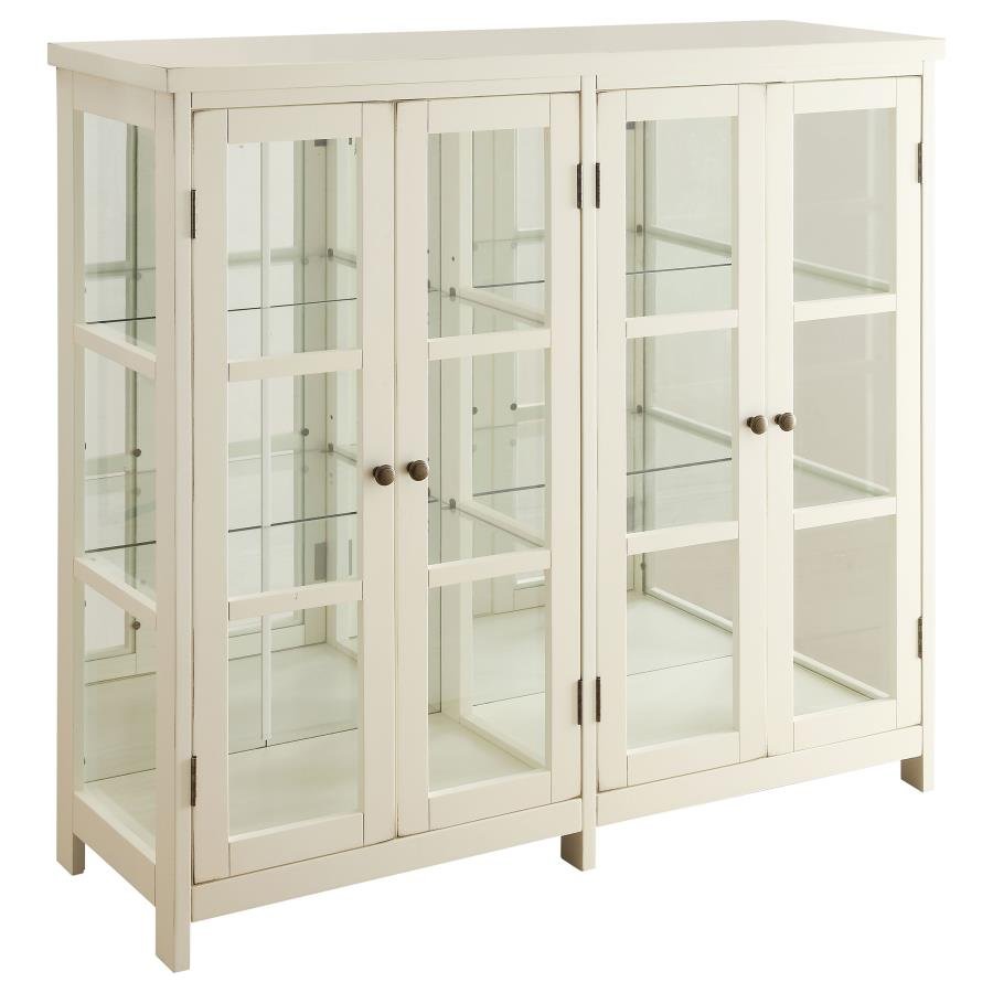 SABLE 4-DOOR WOOD ACCENT STORAGE DISPLAY CABINET OFF WHITE