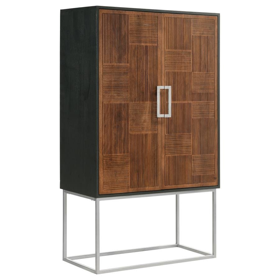 BORMAN 2-DOOR HOME BAR CABINET WINE STORAGE WALNUT AND BLACK