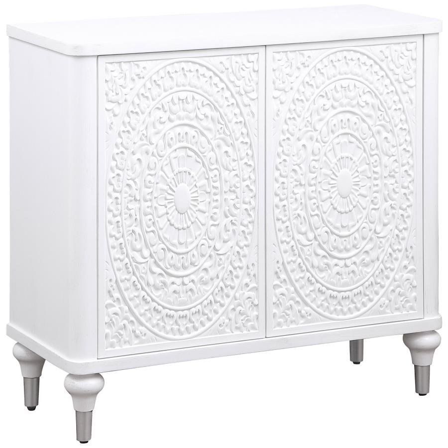 CARDELLA 2-DOOR MANDALA ACCENT CABINET DISTRESSED WHITE