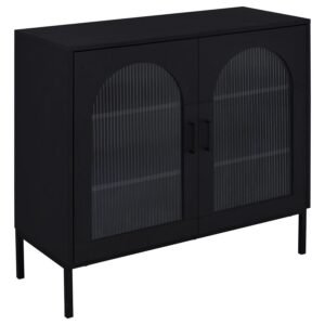 JESS 2-DOOR ARCHED FLUTED GLASS ACCENT CABINET BLACK