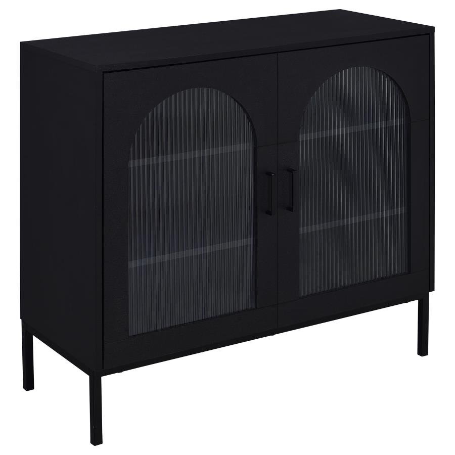 JESS 2-DOOR ARCHED FLUTED GLASS ACCENT CABINET BLACK