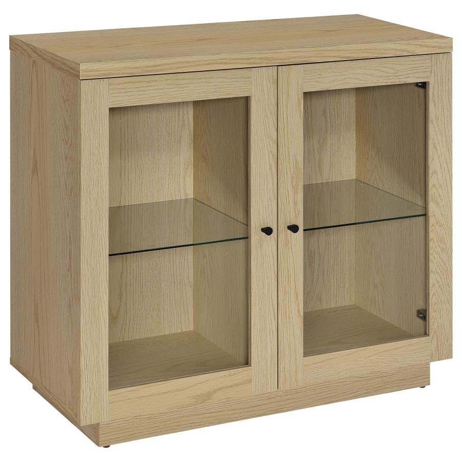 TILBURY 2-DOOR GLASS FRONT ACCENT DISPLAY CABINET LIGHT OAK