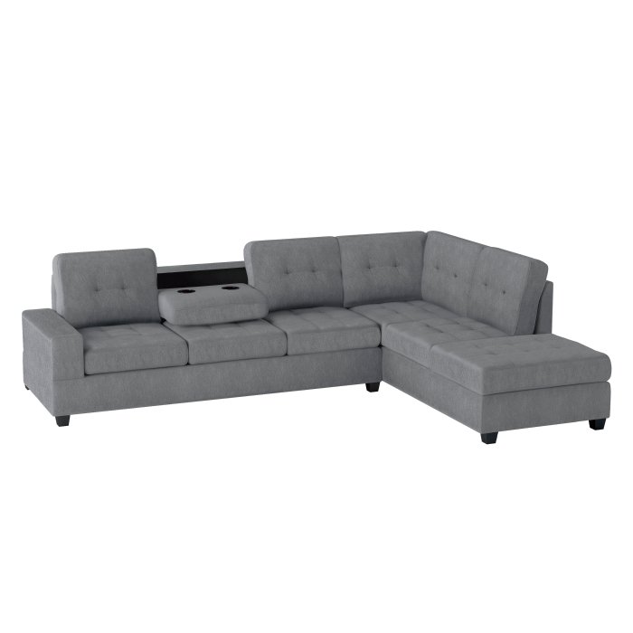 9507DGY_noBG_dropdown_3D__l.jpg 9507DGY*SC 2-Piece Reversible Sectional with Drop-Down Cup Holders - Image 5