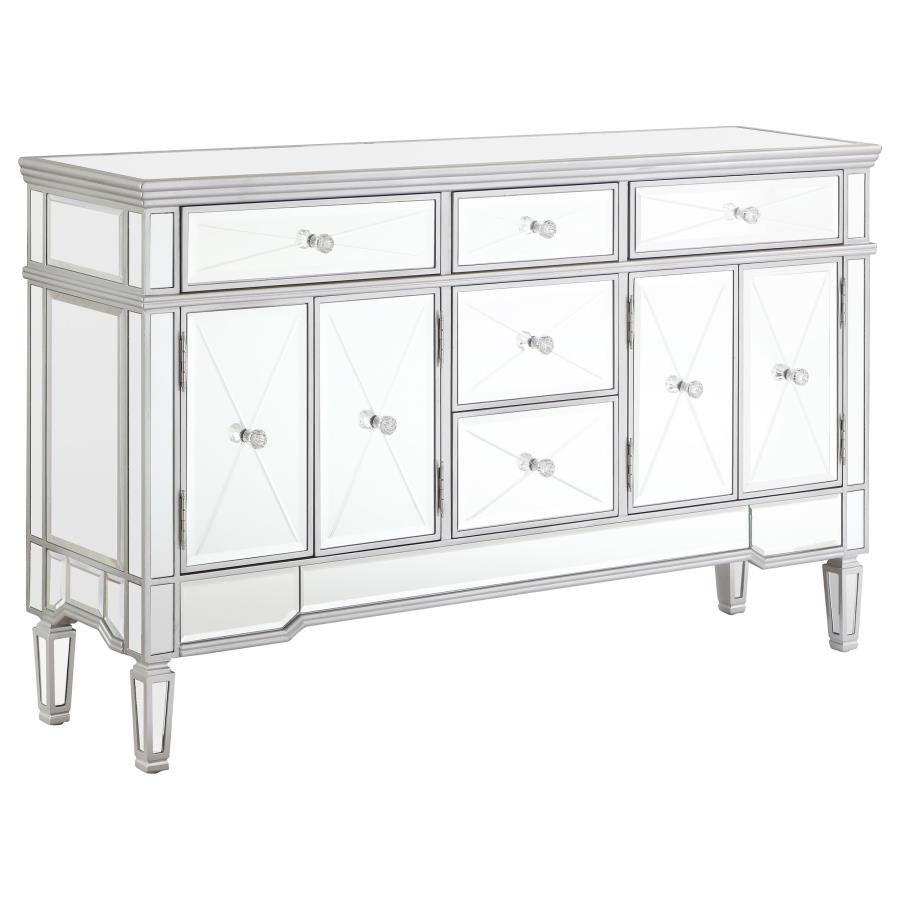 DUCHESS 5-DRAWER MIRRORED STORAGE ACCENT CABINET SILVER