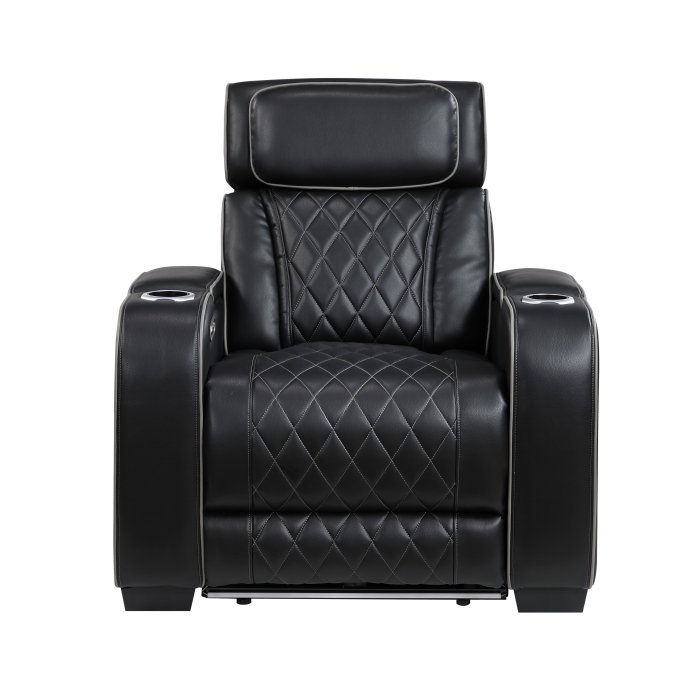 9516BLK-1PWH Power Reclining Chair with Power Headrest, Cup holders and Storage Arms(Top and Side), Charging Ports and LED lighting